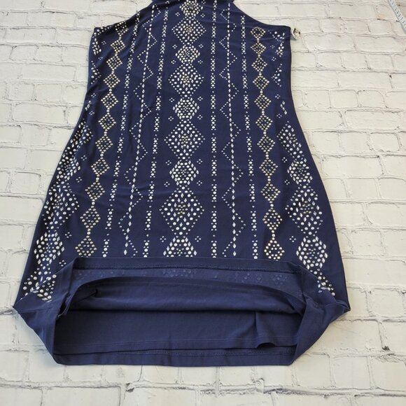 WHITE HOUSE BLACK MARKET Embellished Rhinestone Grommet Pattern Dress Blue XS - Picture 8 of 14